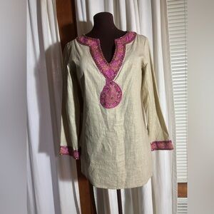 V By Eva Linen Blend Embellished Tunic-Size 10